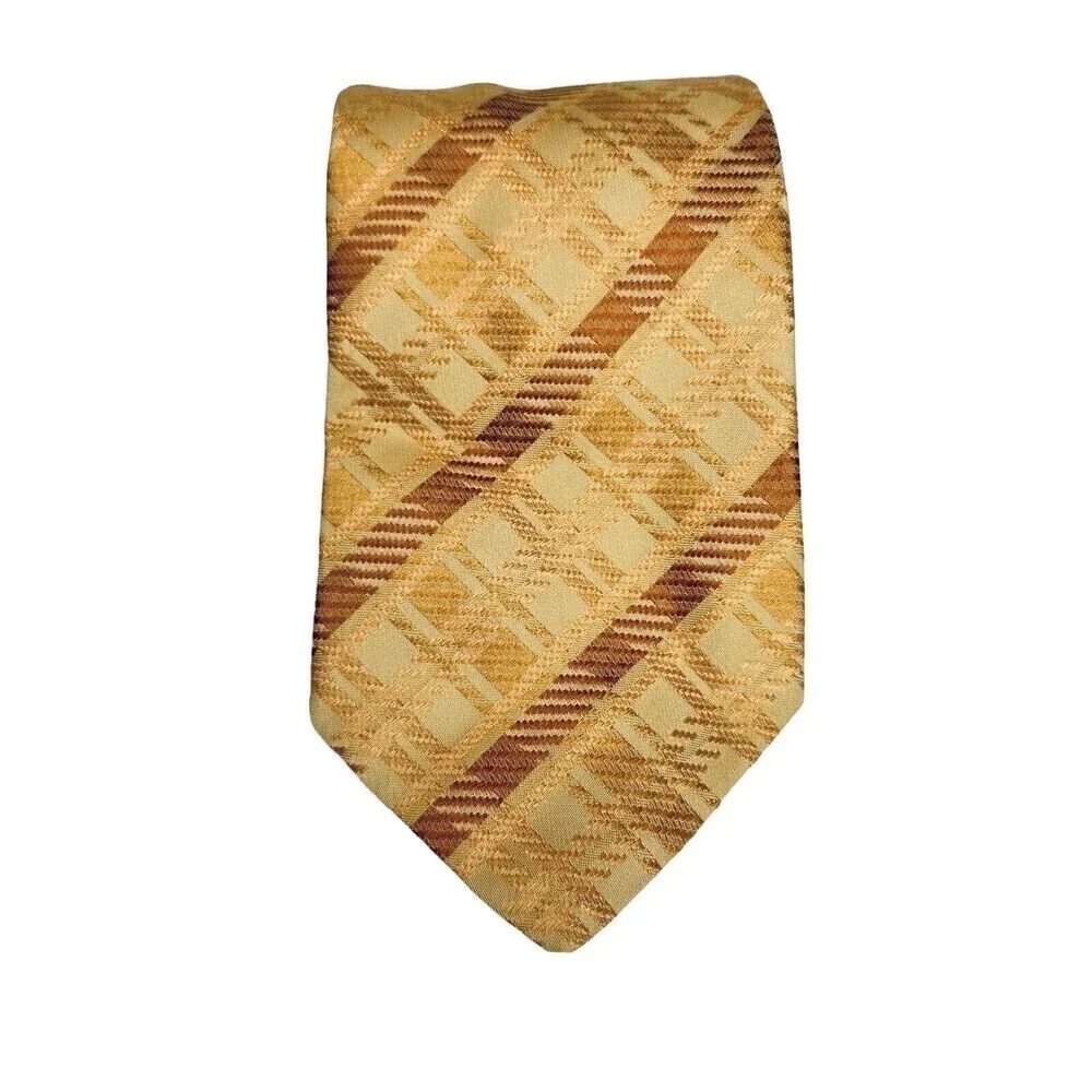 La Vita DiModa Tie Mens Beige Bronze Geo Stripe 100% Silk Necktie Jacquard Italy